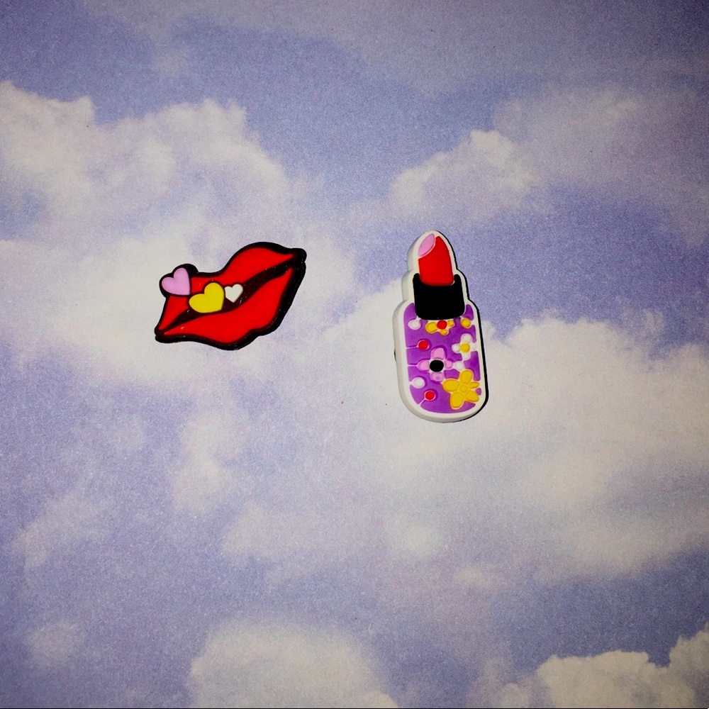 Lip and Lipstick 2 Piece Shoe Charms - Decorations - Shoe Accesories